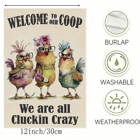 Funny Chicken/Rooster Garden Flag Printed Both Sides NWT - Picture 3 of 11